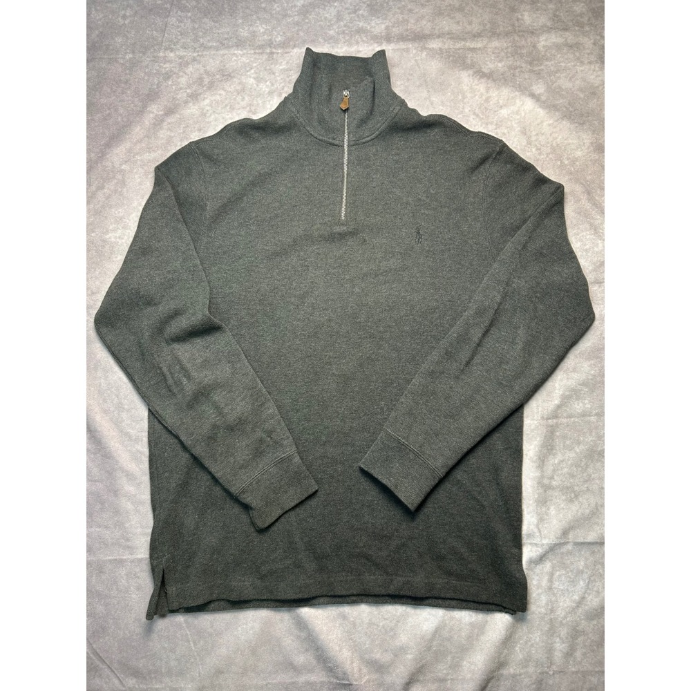 Polo Ralph Lauren Pullover Mens Medium Gray Cotton Quarter Zip Embroidered Logo